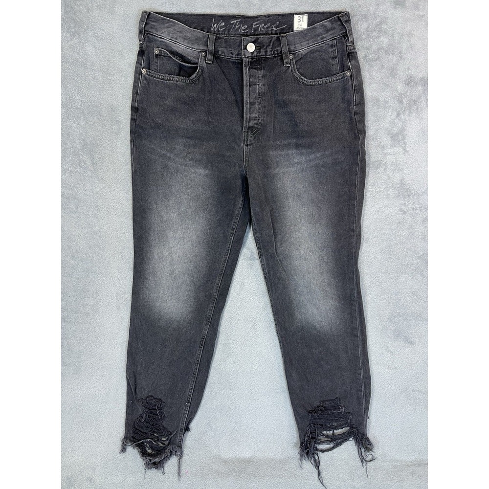 We The Free Jeans Womens 31 Black Faded Denim Mid Rise Skinny‎ Frayed Button Fly - Picture 2 of 11